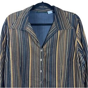 VTG Harve Bernard Brown Striped Shirt Button Up XL Cottagecore Boho Retro Office